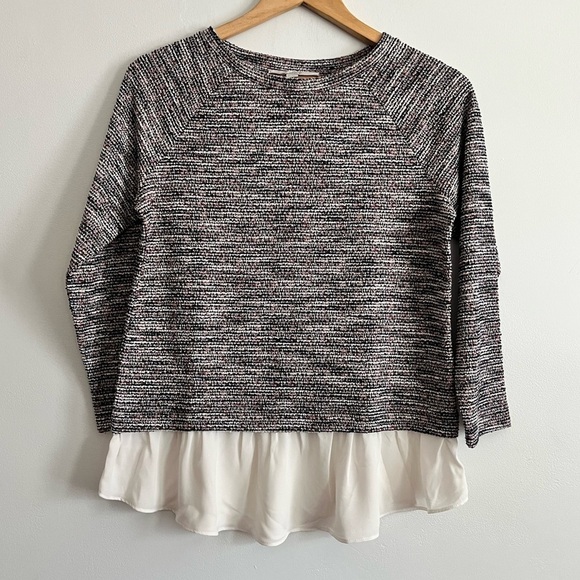 Loft Tweed Contrast Cotton Blend Pullover Top - Picture 3 of 7